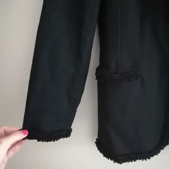 Vintage 80s Escada Black New Wool Longline Button Blazer w Fuzzy Trim GE 38 S/M - Picture 6 of 17